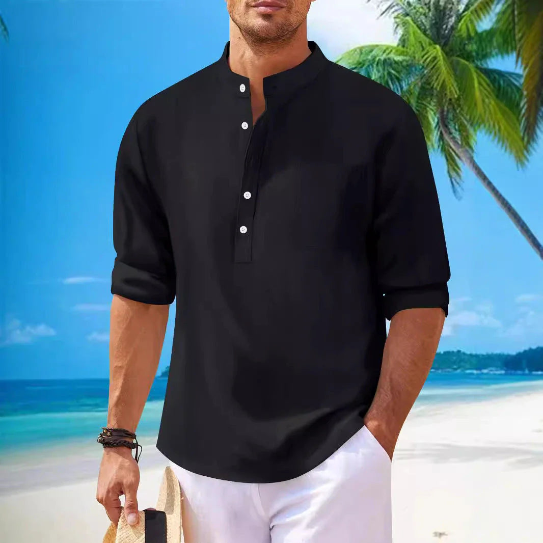 Men's premium British cotton and linen long sleeve shirt in a range of classic colours and sizes