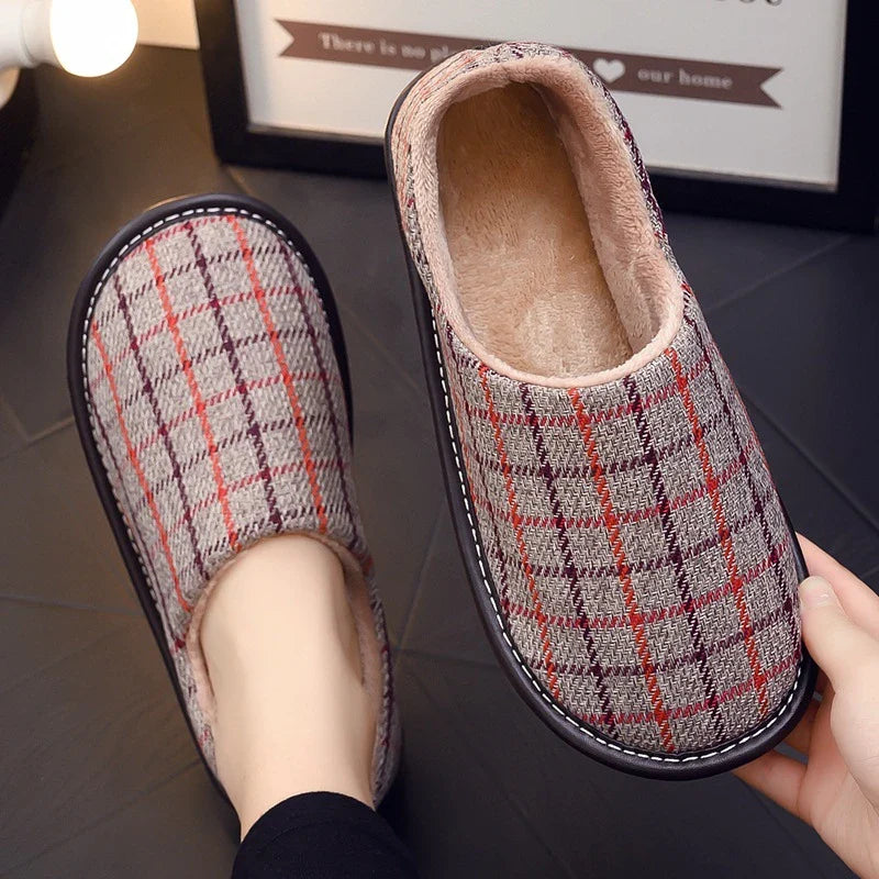 Stylish and cosy fabric cotton slippers with a platform sole in various colours