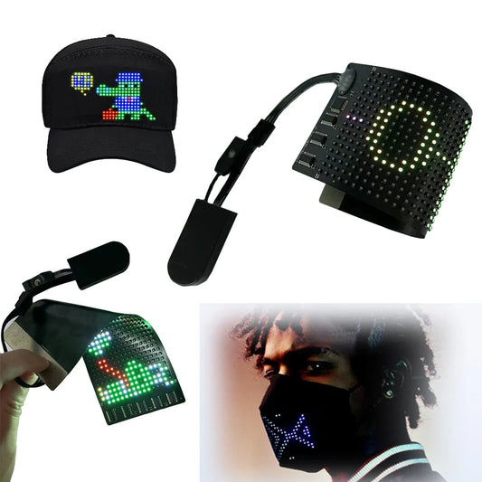 Rechargeable Bluetooth Soft Screen Hat with Flexible LED Display in Black