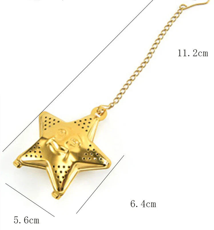 Adjustable stainless steel star-shaped tea infuser for brewing loose leaf tea with hanging mechanism