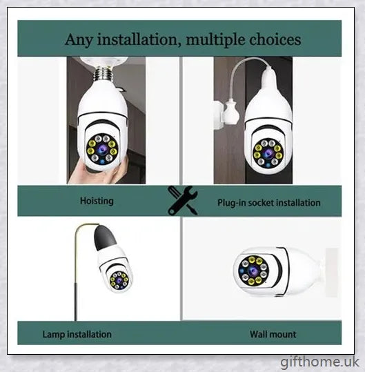 5G Wi-Fi smart home surveillance bulb camera with 360-degree coverage, night vision, and remote monitoring capabilities
