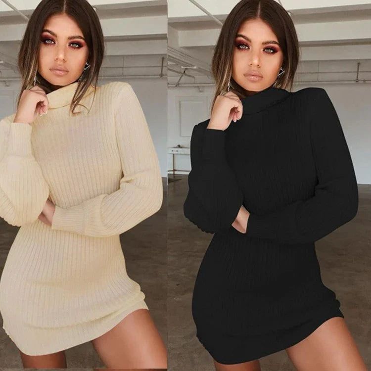 Premium long-sleeved ribbed dress in black, navy, and burgundy colours. Featuring a sophisticated and comfortable design for everyday wear.