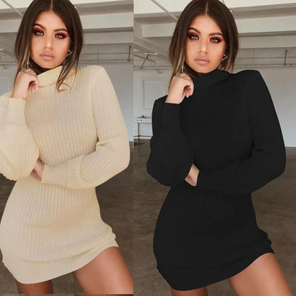 Premium long-sleeved ribbed dress in black, navy, and burgundy colours. Featuring a sophisticated and comfortable design for everyday wear.
