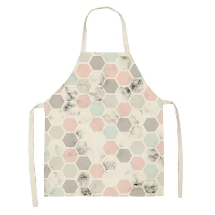 Geometric printed kitchen apron in a stylish design for discerning home chefs in the UK