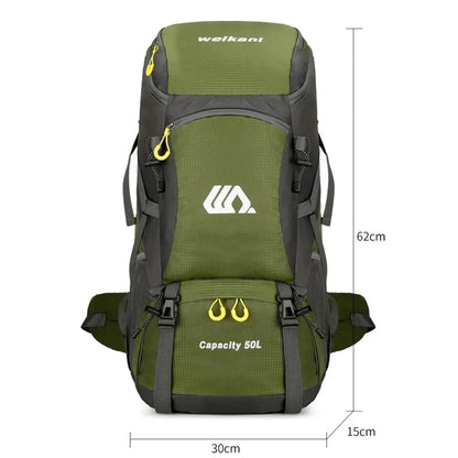 Premium 50L waterproof backpack with hydration system, shoe compartment, and reflective safety features for outdoor adventures