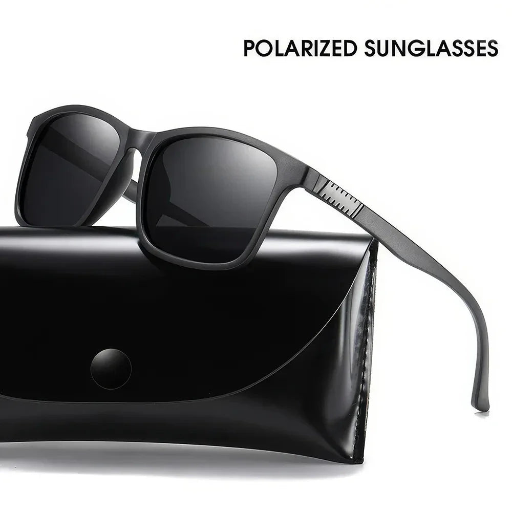 Classic Square Polarised Sunglasses with Plastic Titanium Frame and UV Protection