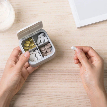 Compact 4-Grid Nordic Pill Box - Stylish and Practical Medication Organiser with Separate Compartments