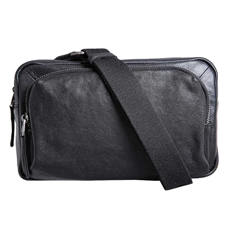 Premium black leather shoulder bag with adjustable strap and multiple compartments for organised storage