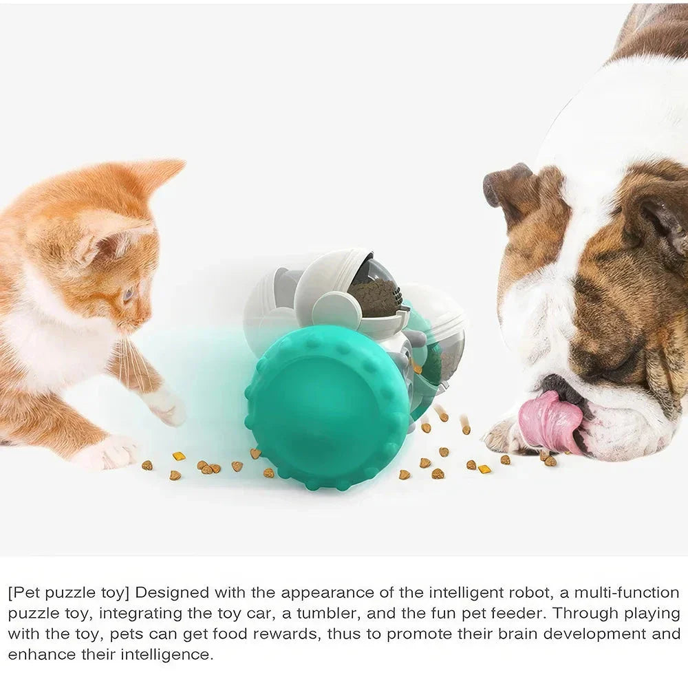 Durable dog tumbler treat dispenser toy in various vibrant colours for mental and physical stimulation