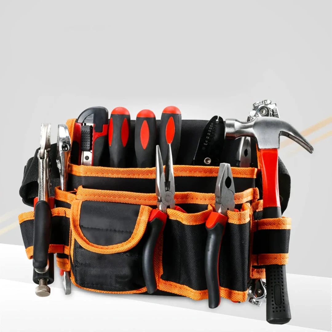 Premium Electrician's Tool Belt Organiser made from durable Oxford cloth with customisable tool slots and adjustable belt for hands-on tradespeople