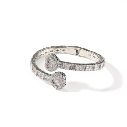 Elegant geometric diamond bracelet with spring buckle closure in gold, silver, and rose gold finishes