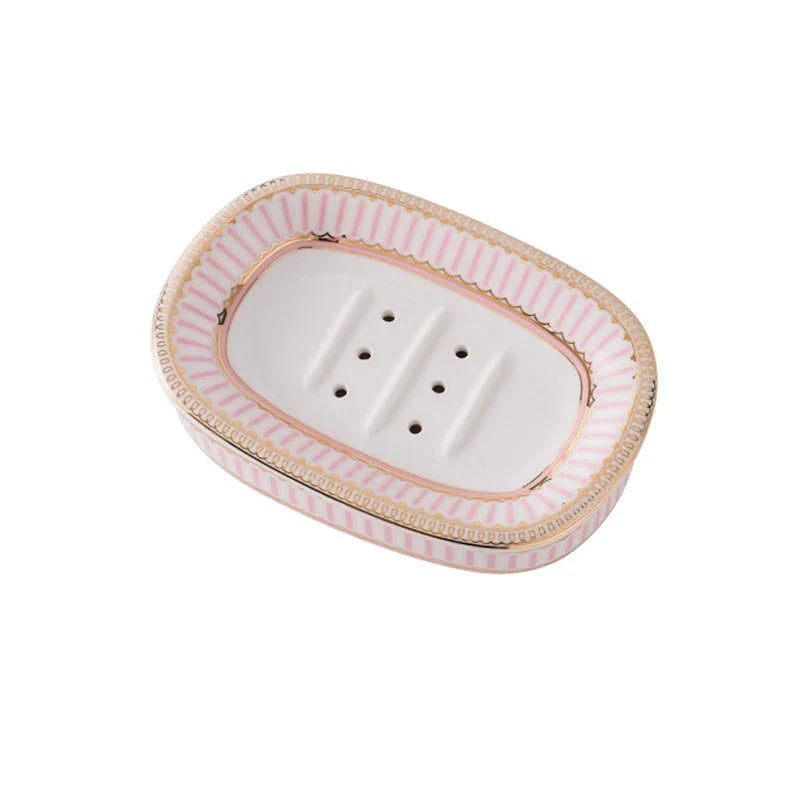 Elegant Nordic gold inlay double layer ceramic soap holder for dry soap and clean countertops