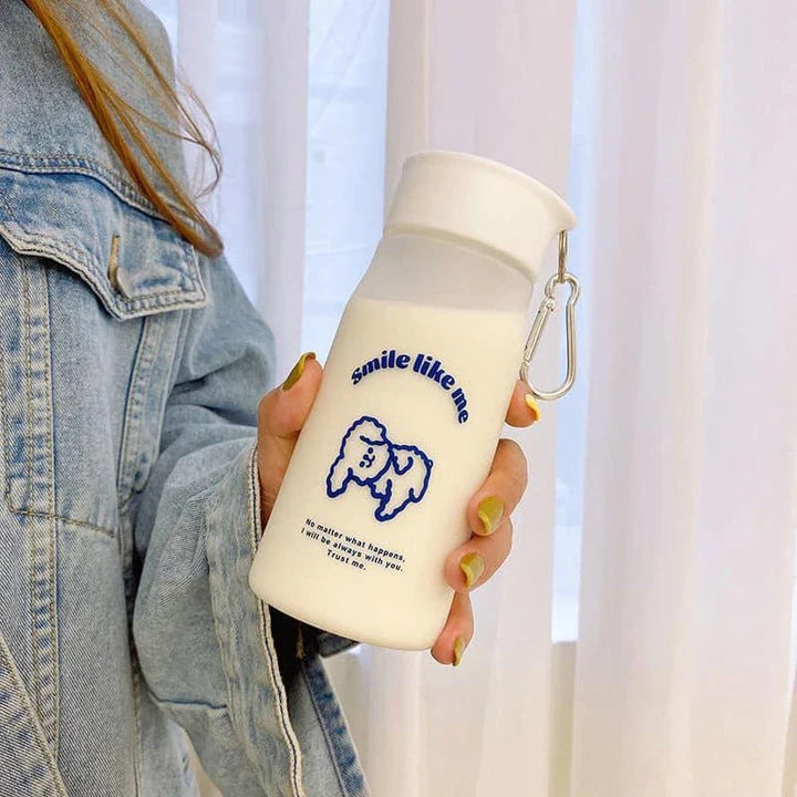 A frosted plastic water bottle with a cartoon dog design, perfect for everyday hydration and a fun, playful look.