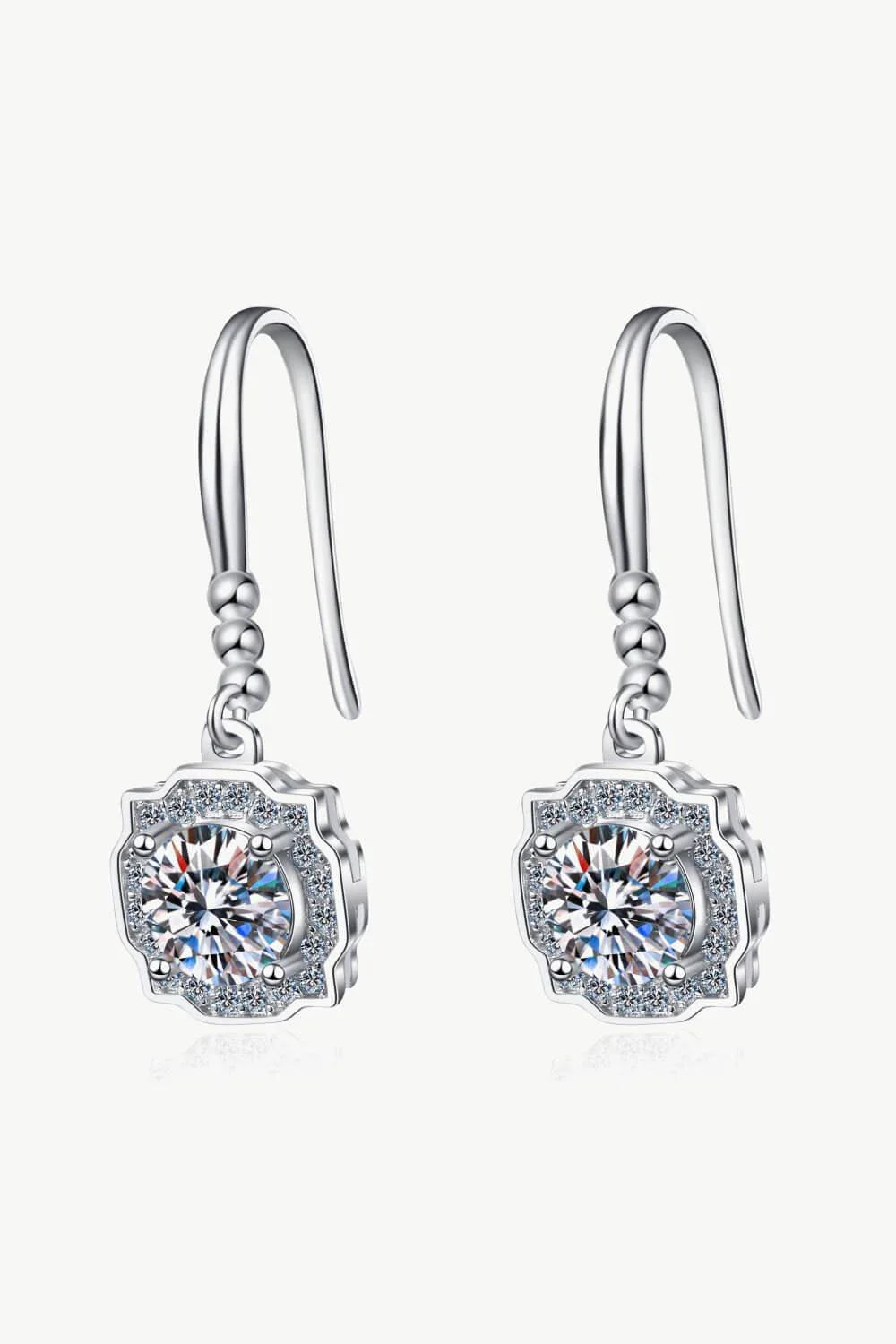 Pair of 925 sterling silver earrings featuring sparkling moissanite stones and zircon accents
