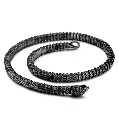 Elegant stainless steel snake bracelet in a sleek, polished black finish for men
