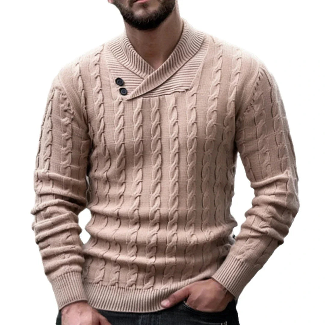 A classic khaki pullover with a tailored slim-fit design, perfect for sophisticated British style.