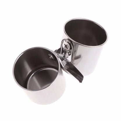 Elegant stainless steel bird feeder with dual cups and secure clip for easy installation in garden or outdoor space