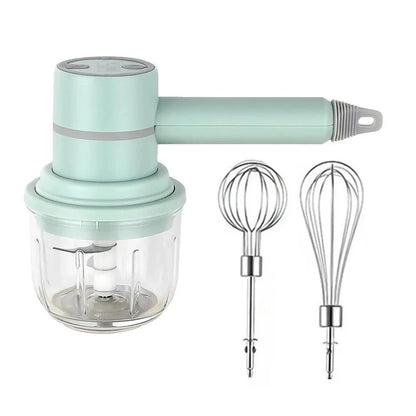Versatile 3-in-1 Wireless Egg Beater and Garlic Chopper - Powerful 20W Motor, 3 Speed Settings, Rechargeable Design