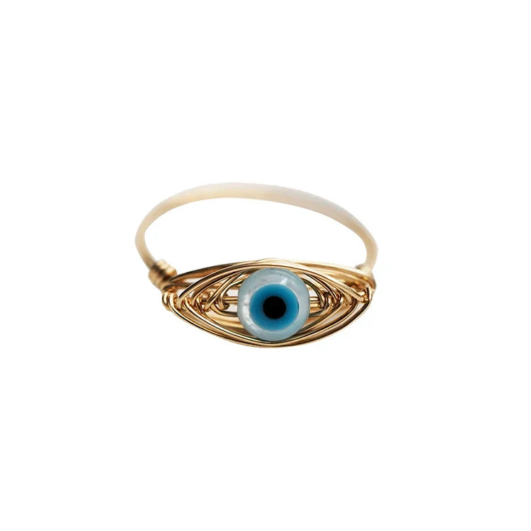 Elegant Lover's Eye Ring made with lustrous mother-of-pearl shell, featuring a delicate and Bohemian-inspired design