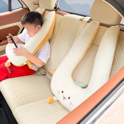 Cute animal print U-shaped travel pillow with soft, supportive design for children's comfort and relaxation during travel