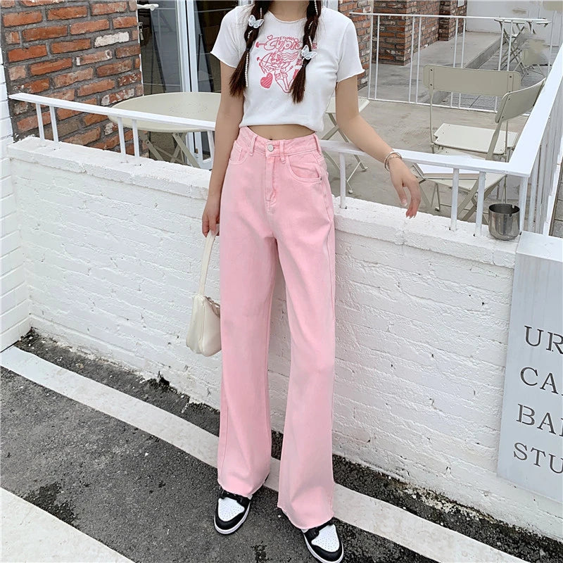 Premium cotton denim high-waist wide-leg trousers in a flattering, figure-hugging silhouette