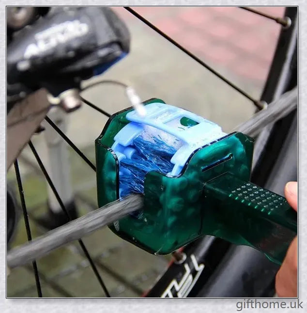 Premium bicycle chain cleaning set with tough, reusable scrubber brush for mountain bikes