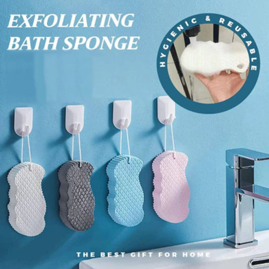 Luxurious white exfoliating bath sponge with a unique hardening design for hygienic and convenient use