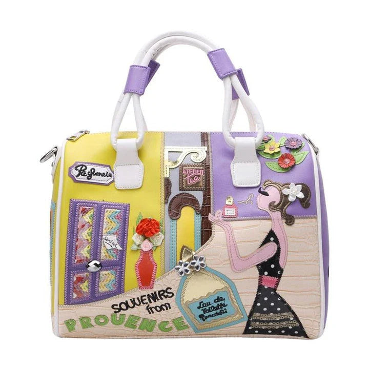 Stylish European and American-inspired women's tote bag with cartoon embroidery, suitable for use as a handbag, shoulder bag, or travel bag
