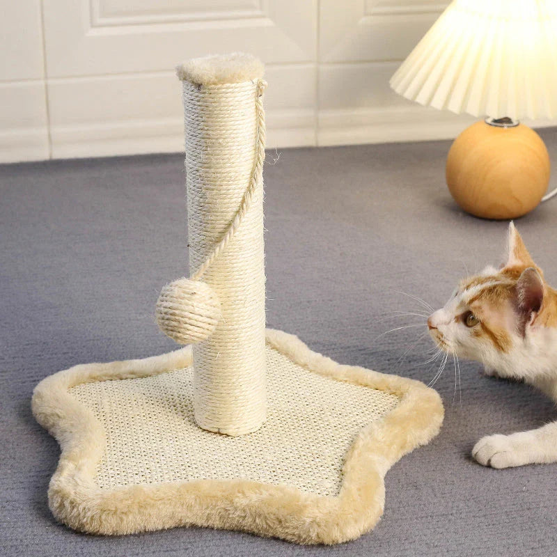 Compact cat scratching post made with premium sisal rope and soft, durable carpet for furniture protection and cat entertainment