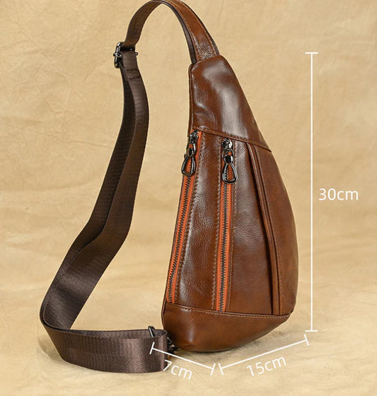 Premium genuine leather chest bag with vintage European and American design elements, perfect for the modern British gentleman.