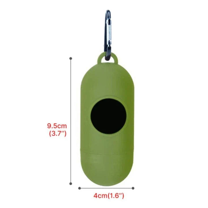 Assorted colourful dog poop bag holders in blue, green, pink, and purple shades