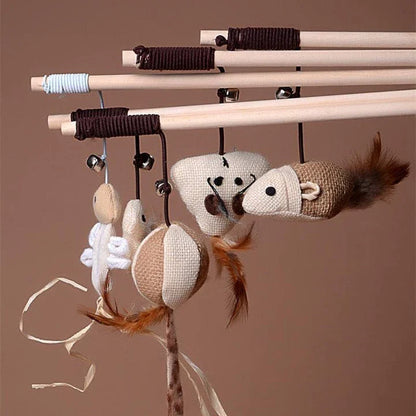 A wooden cat toy with a ball-shaped design, designed to engage cats in playful chasing and swatting activities.
