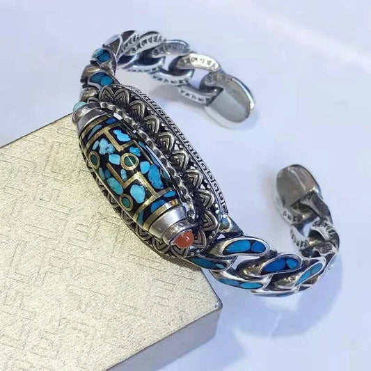 Handcrafted five-character mantra bracelet with Ulan Flower and Tianzhu symbolism, a captivating accessory imbued with ancient spiritual energy.
