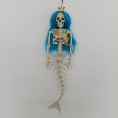 Mermaid bone pendant decoration in brown, dark purple, burgundy, and lake blue colours, ideal for Halloween outdoor courtyard displays
