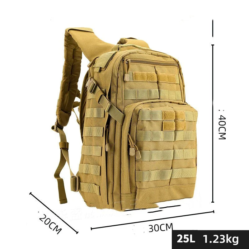 Rugged Outdoor Army Assault Backpack with 25-litre capacity, durable Oxford cloth construction, and padded shoulder straps for comfortable wear.