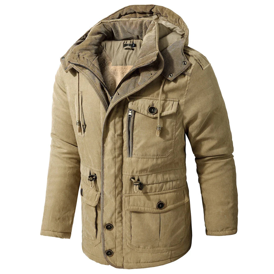 A premium fleece-lined and cotton-padded winter coat for plus-size men, available in a range of classic colours.