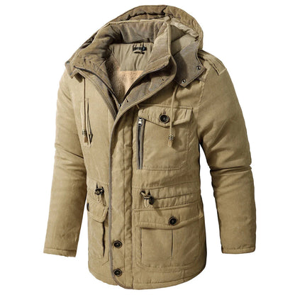 A premium fleece-lined and cotton-padded winter coat for plus-size men, available in a range of classic colours.