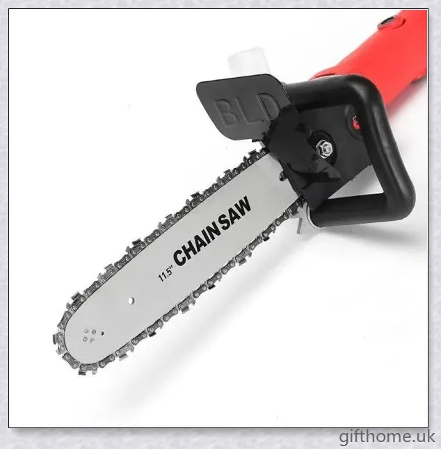 Angle grinder with attached chainsaw bracket, suitable for cutting wood, trees, and other DIY projects