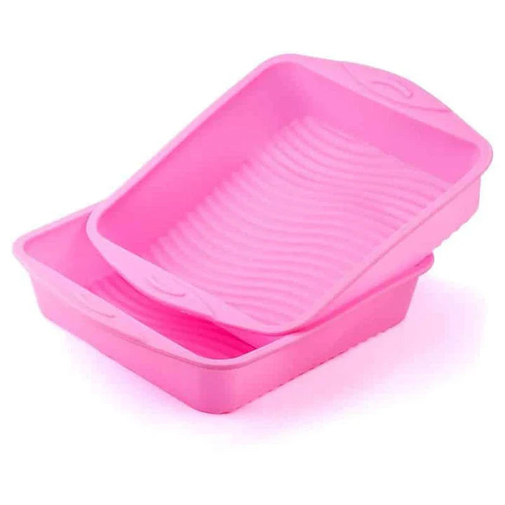 Premium square silicone cake baking mould in a vibrant pink colour