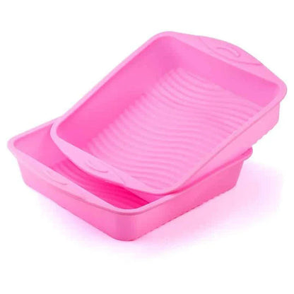 Premium square silicone cake baking mould in a vibrant pink colour
