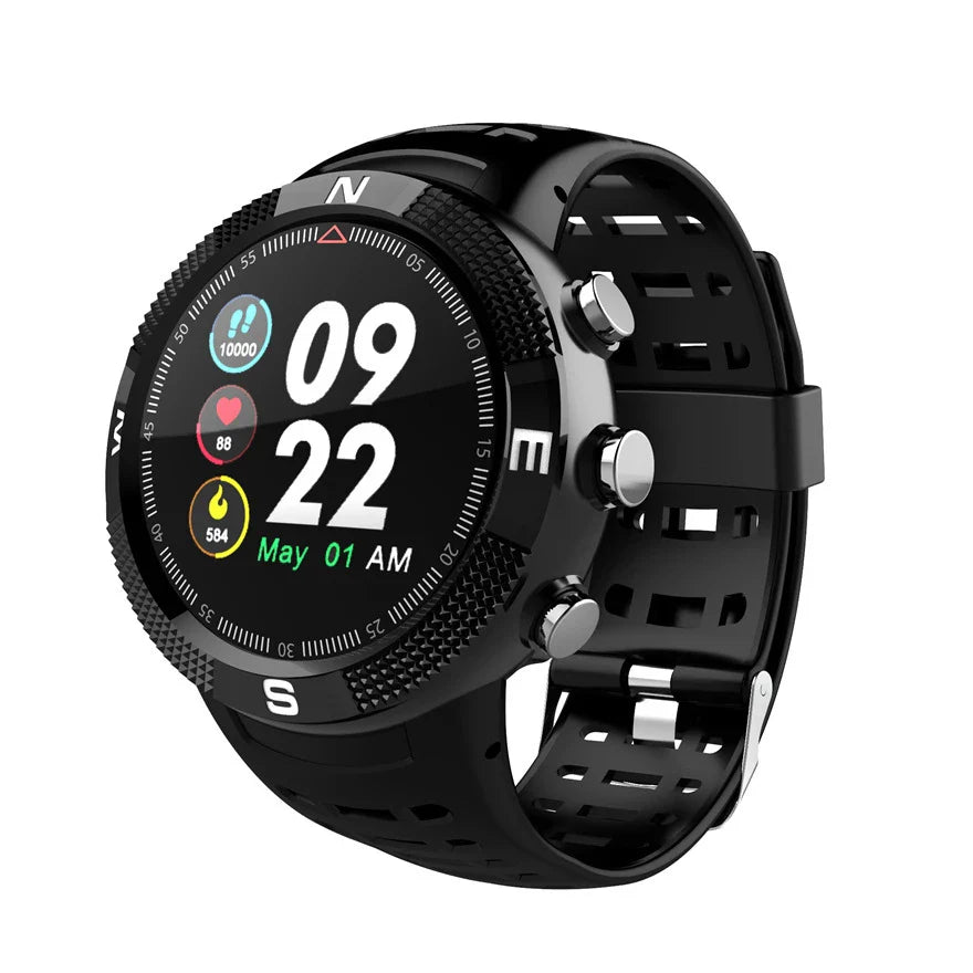 F18 Smart Watch with OLED display, silicone wristband, and comprehensive health tracking features