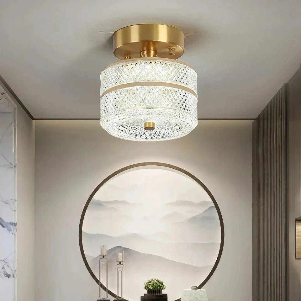 Elegant copper LED ceiling light with customisable light settings for living room, porch, and balcony