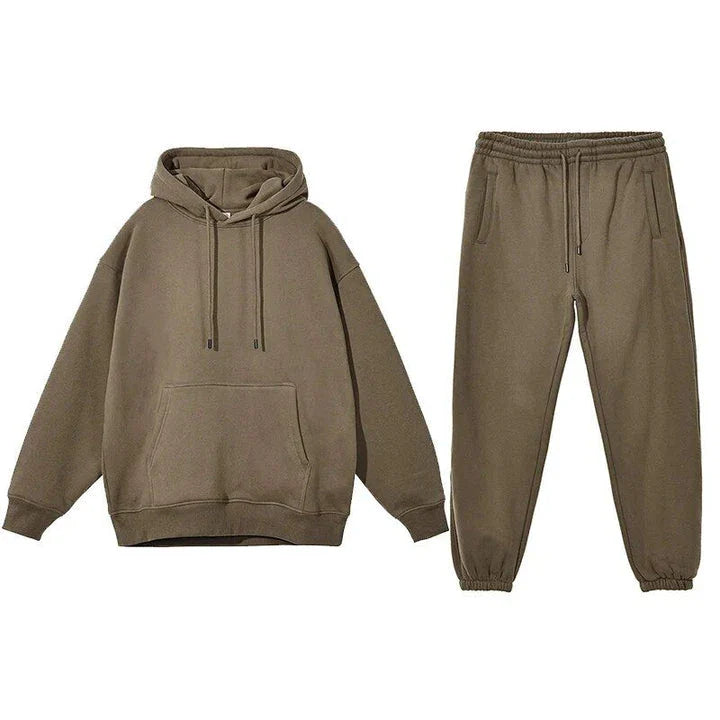 Cosy fleece hoodie and jogger set in light pink, grey, and navy blue colours for ultimate comfort and style