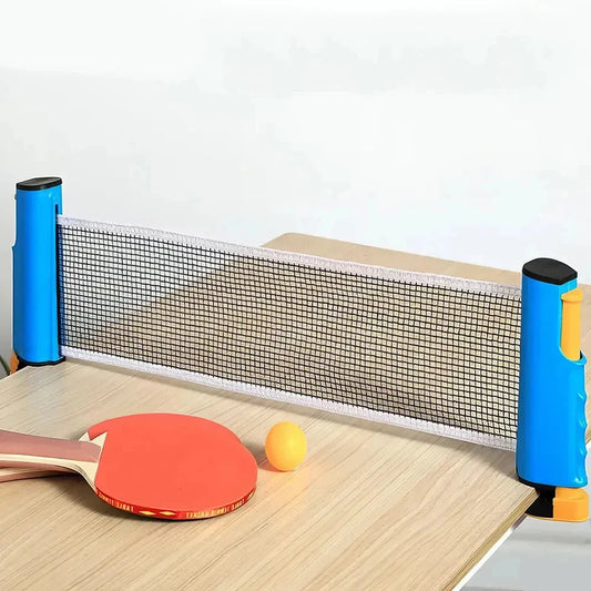 Compact retractable table tennis net that can be set up on any table for instant ping pong action
