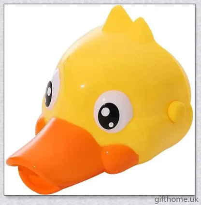 A yellow duck-shaped faucet extender that elevates a child's hand-washing experience at the sink