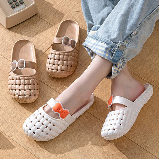 Baotou slippers with bow braid design, perfect for summer beach and casual wear