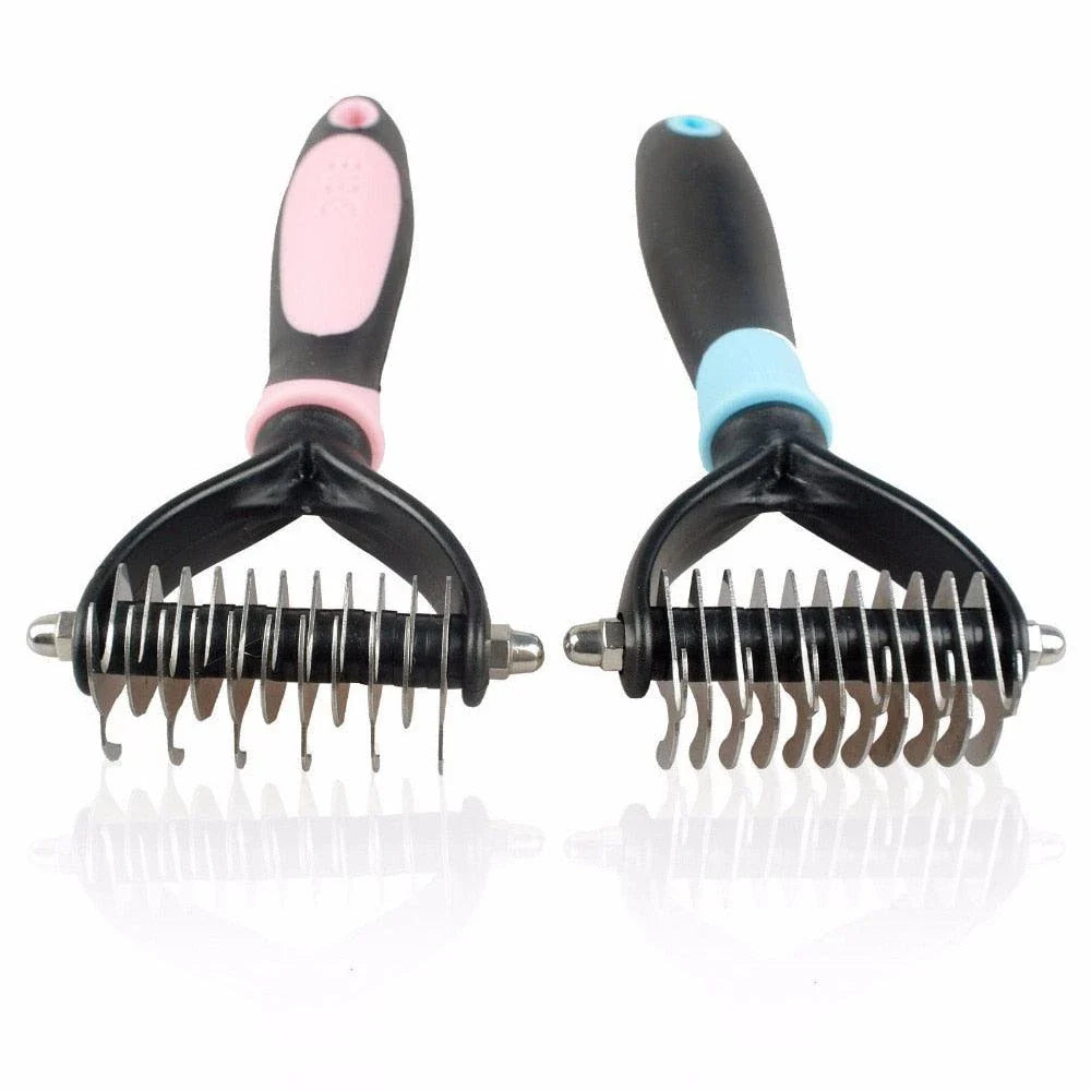 Professional Dog Grooming Comb made with durable stainless steel and comfortable rubber grip for effortless detangling and coat maintenance