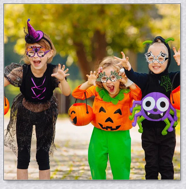 Partyboo Halloween Party Paper Glasses with pumpkin, bat, and spider web designs