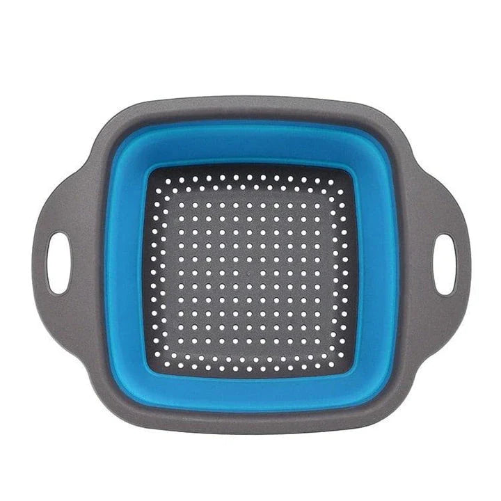 A vibrant, colourful folding colander made with durable food-grade materials for efficient straining and compact storage in the kitchen.