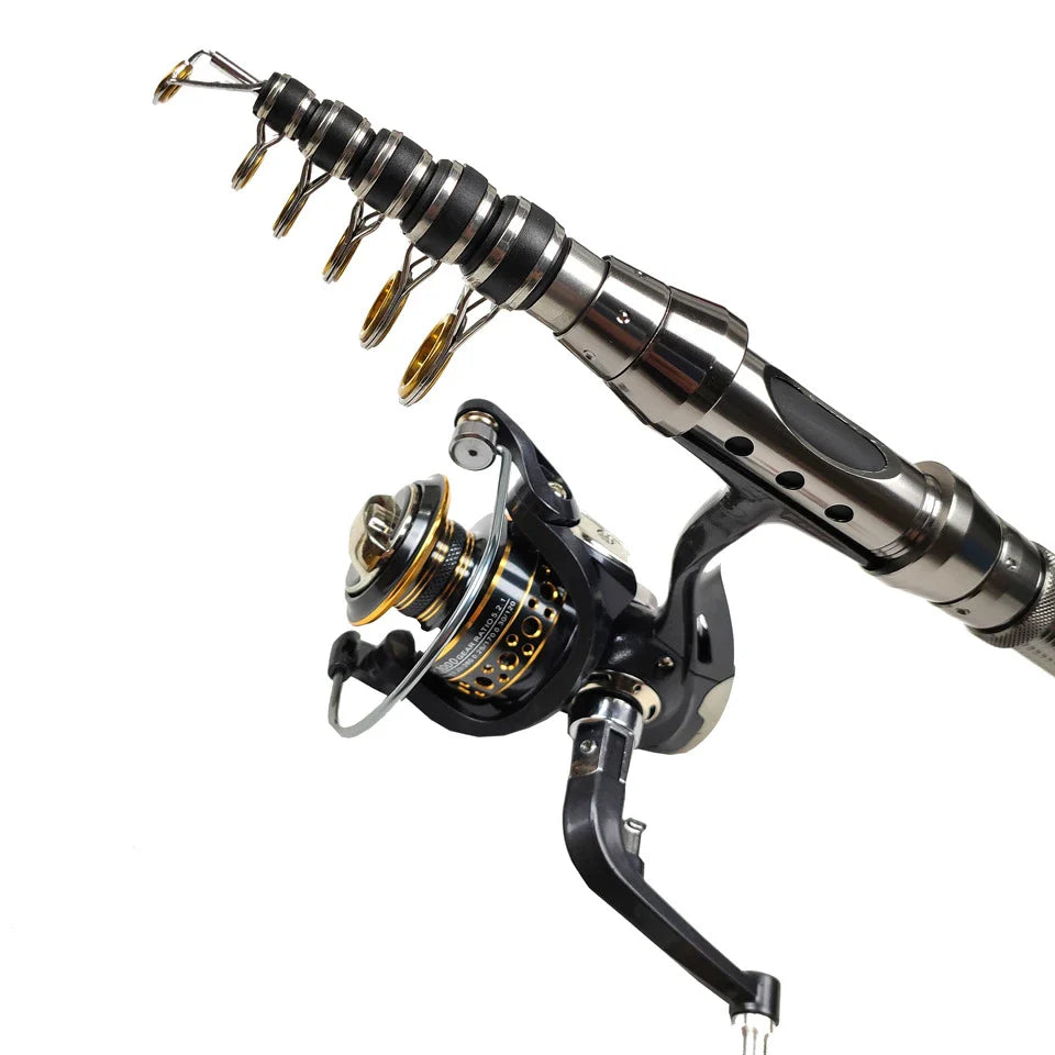 Premium telescopic sea fishing rod made of carbon fibre with adjustable length from 2.1 to 3.0 metres for versatile saltwater angling